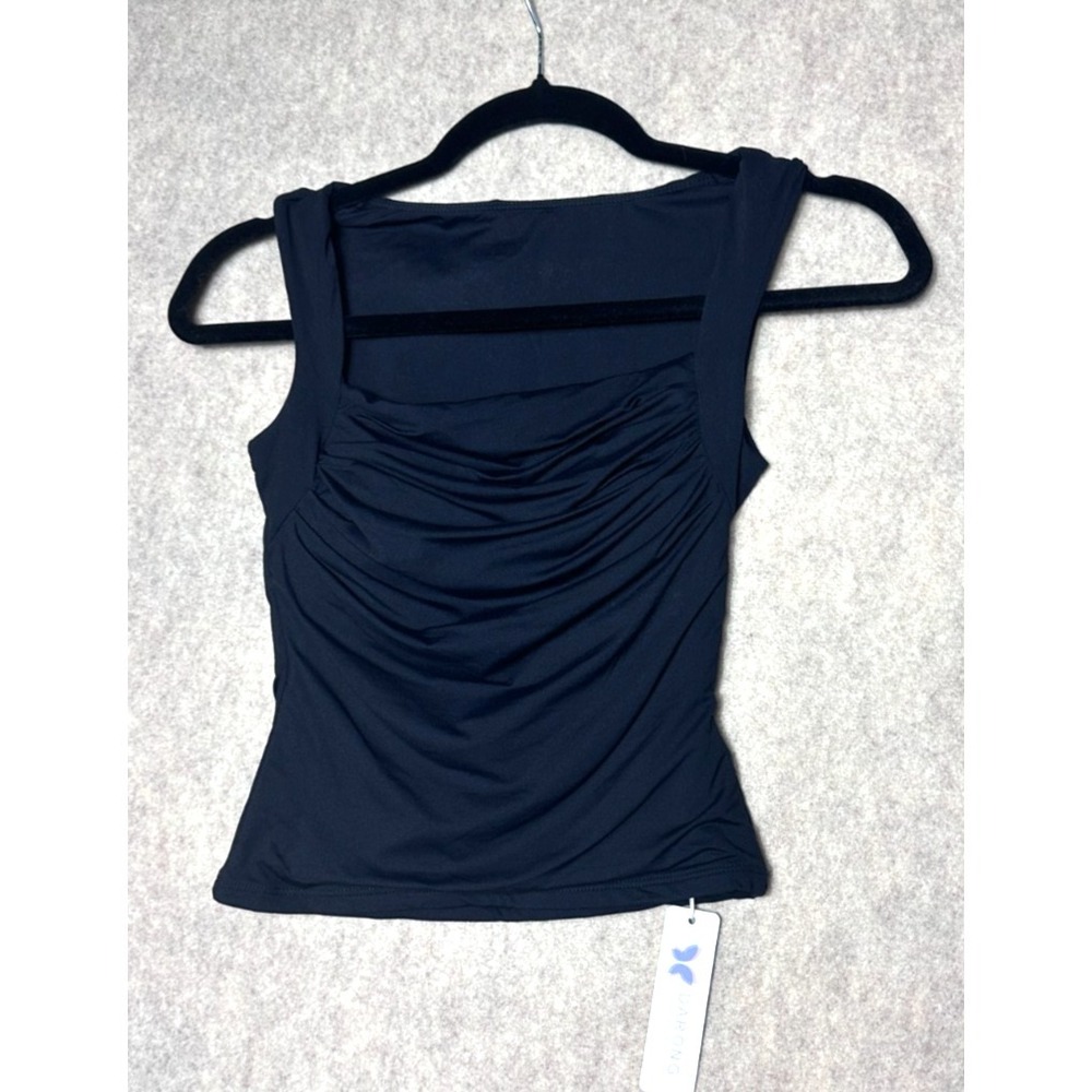 Darong XS Women's Black Ruched Top Shirt Blouse